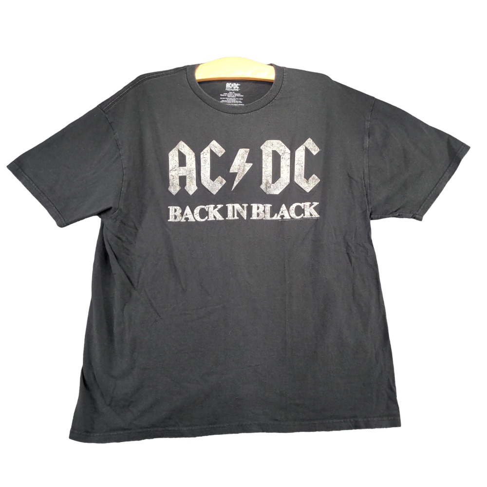 ACDC Rockware Womens Back in Black T-Shirt Black Size XL Short Sleeve Cotton